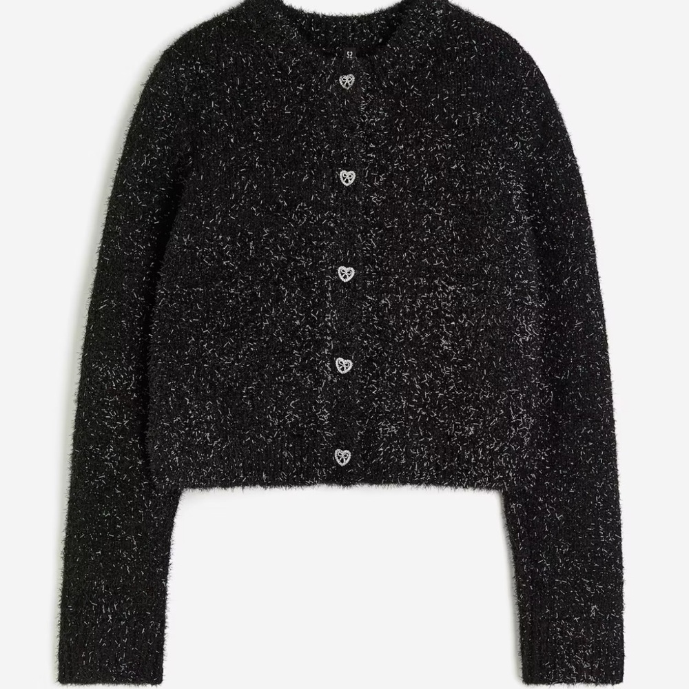 Black Cardigan with Rhinestone Heart Buttons